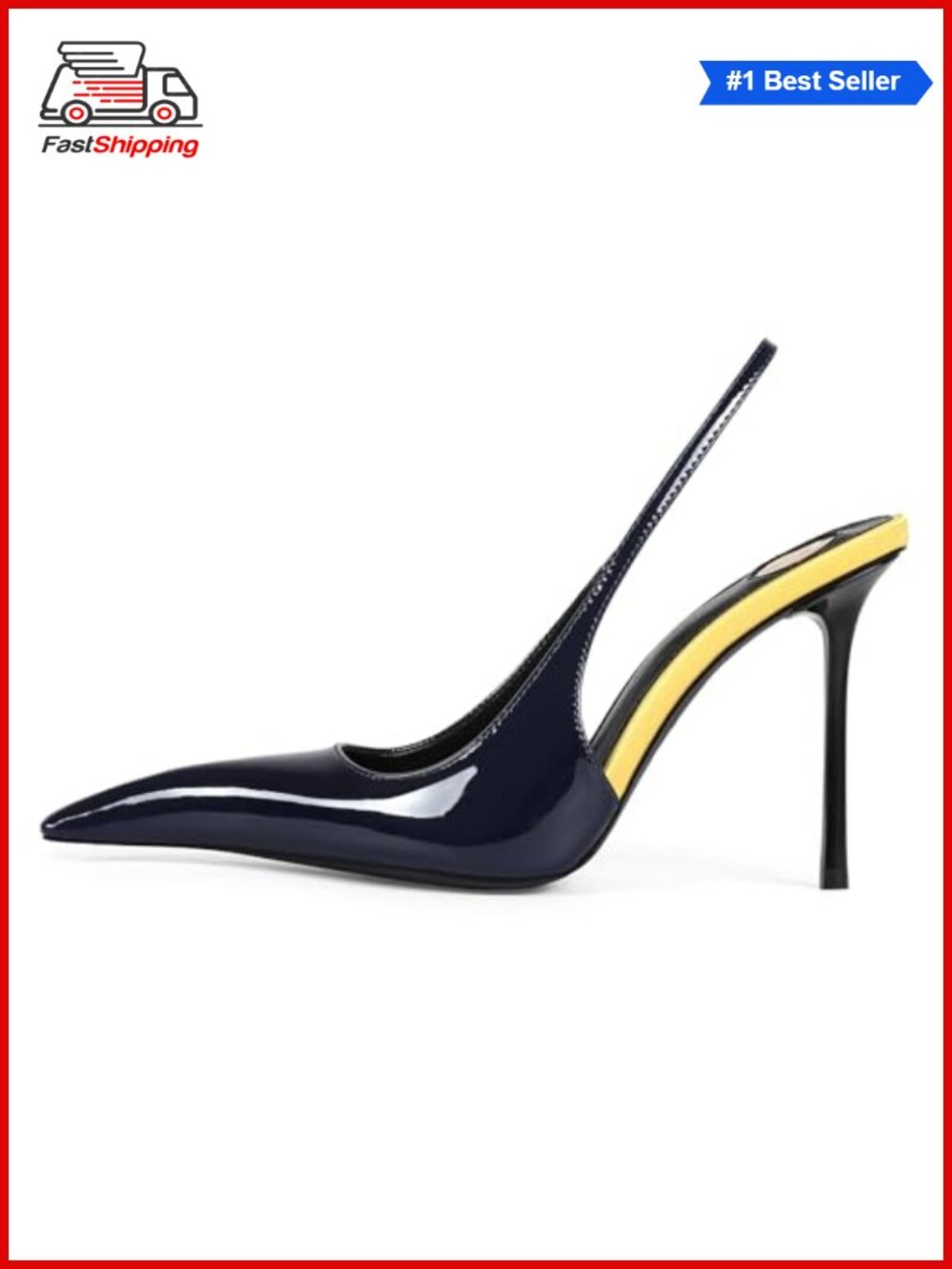 Slingback Heels Pointed Closed Toe Two Tone Stiletto Patent Leather Pumps